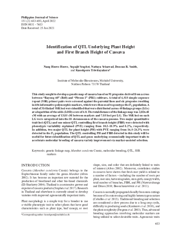 (PDF) Identification of QTL Underlying Plant Height and First Branch ...