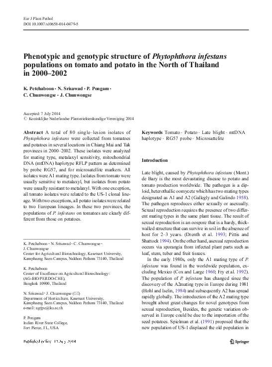(PDF) Phenotypic and genotypic structure of Phytophthora infestans ...
