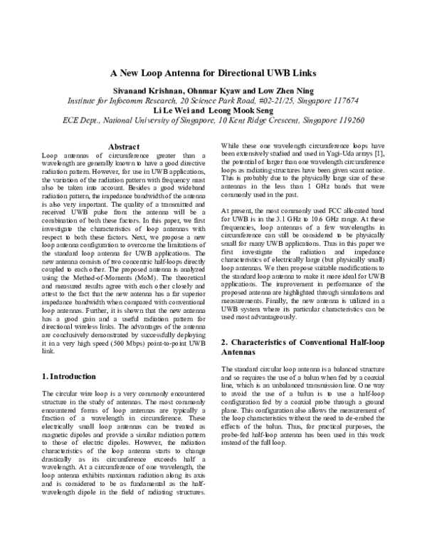 (PDF) A New Loop Antenna for Directional UWB Links