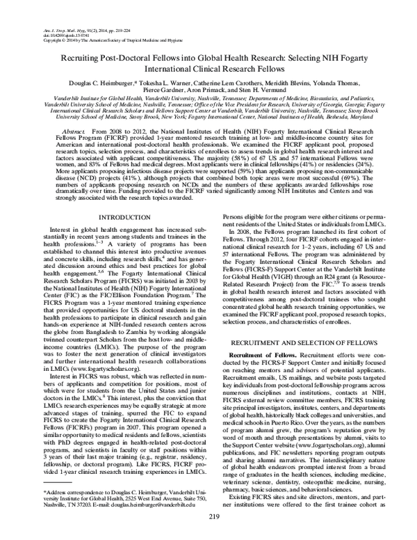 (PDF) Recruiting Post-Doctoral Fellows into Global Health Research ...