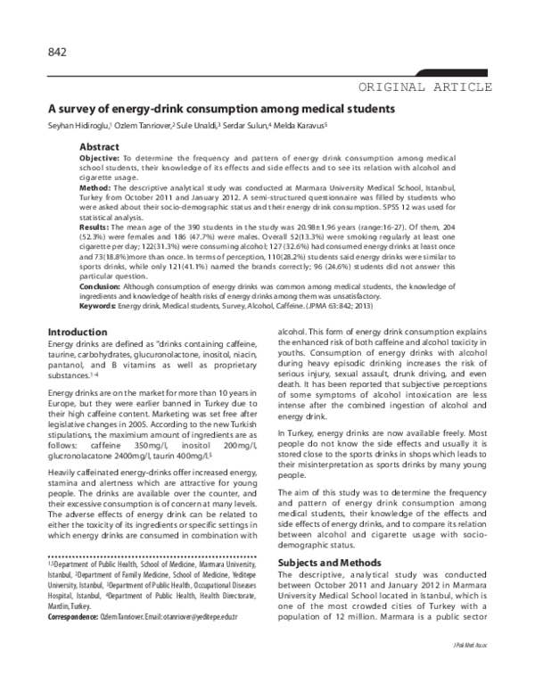 (PDF) A survey of energy-drink consumption among medical students