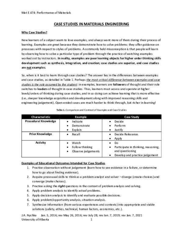 (PDF) Why Use Case Studies in Materials Engineering