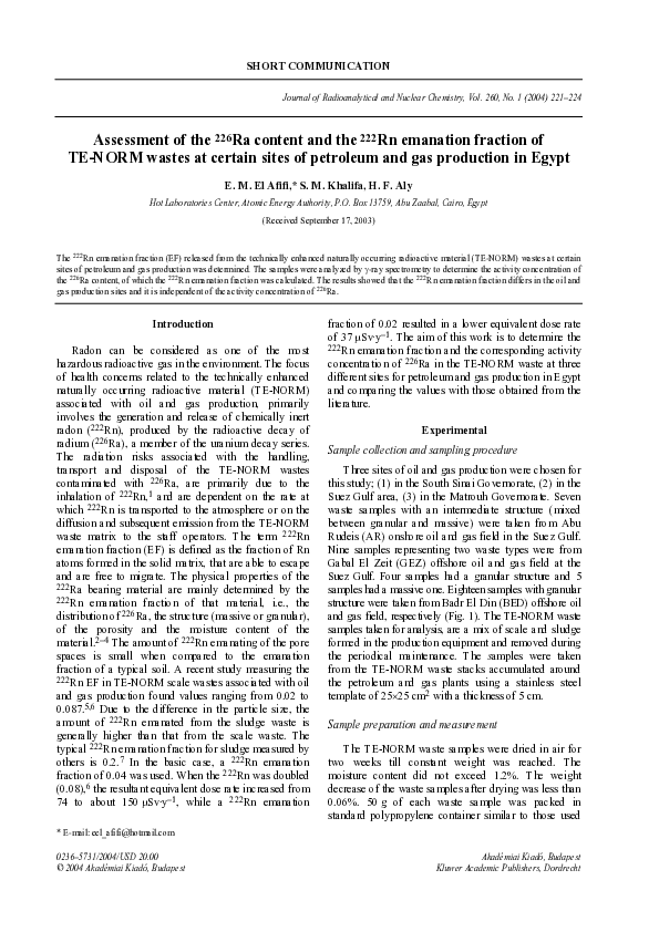 (PDF) Assessment of the 226 Ra content and the 222 Rn emanation ...