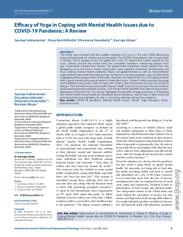 (PDF) Efficacy of Yoga in Coping with Mental Health Issues due to COVID ...