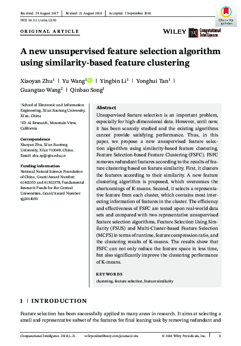 (PDF) A new unsupervised feature selection algorithm using similarity ...