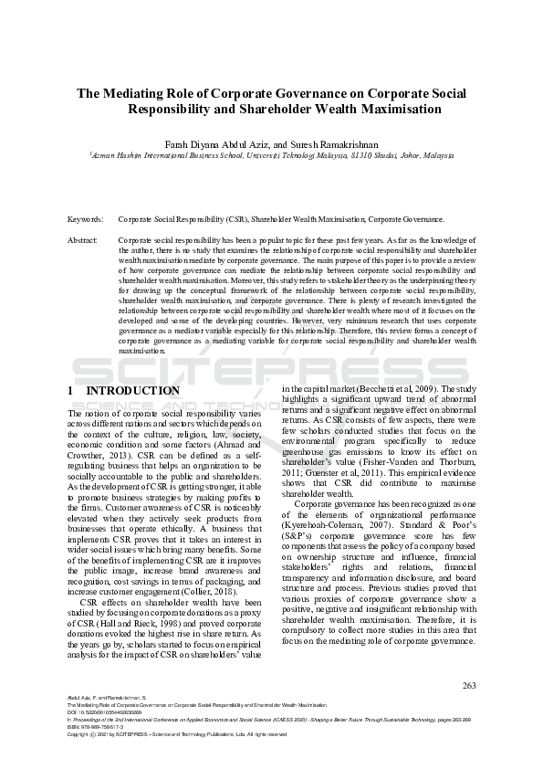 (PDF) The Mediating Role of Corporate Governance on Corporate Social ...