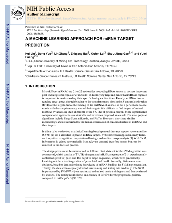 (PDF) A machine learning approach for miRNA target prediction