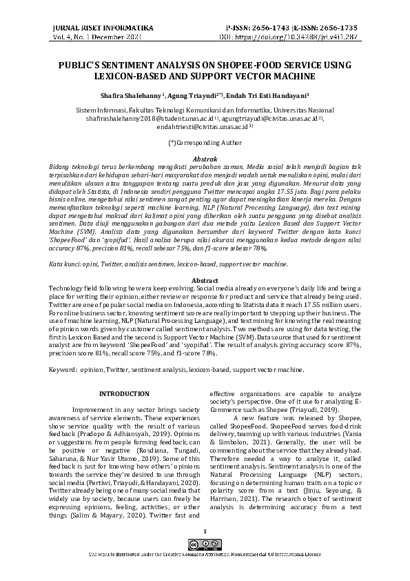 (PDF) Public’s Sentiment Analysis on Shopee-Food Service Using Lexicon ...