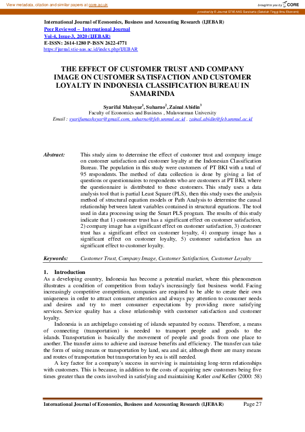 (PDF) The Effect of Customer Trust and Company Image on Customer ...