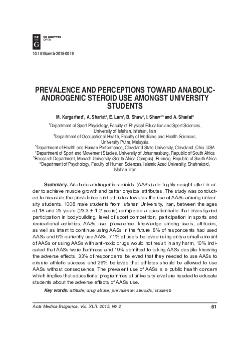 (PDF) Prevalence and Perceptions Toward Anabolicandrogenic Steroid Use ...