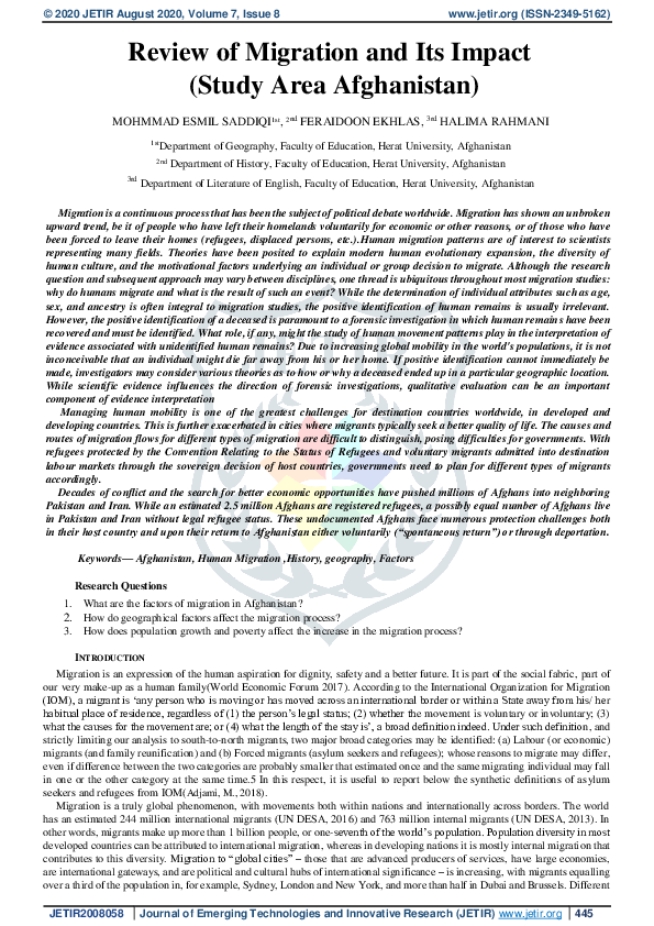 (PDF) Review of Migration and Its Impact (Study Area Afghanistan)