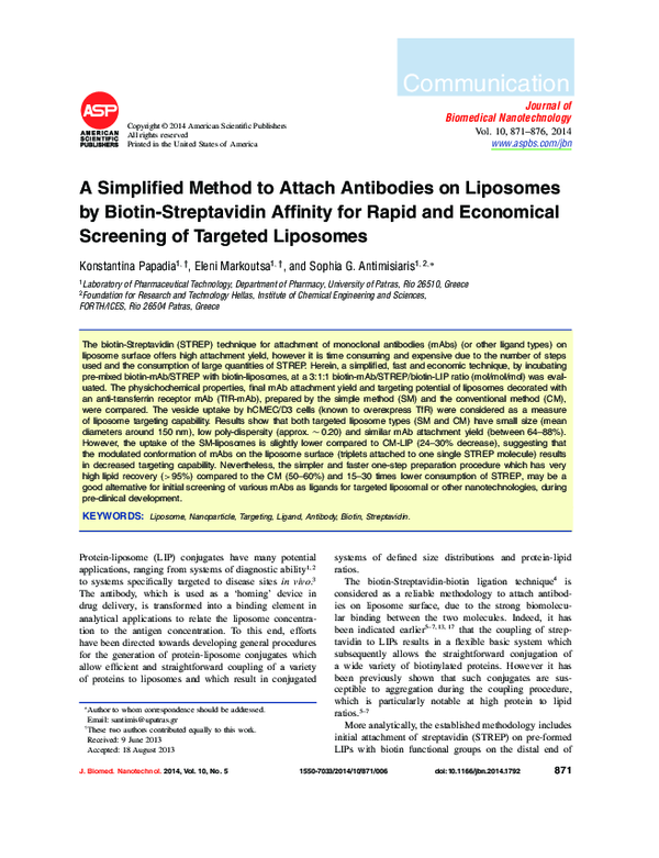 (PDF) A Simplified Method to Attach Antibodies on Liposomes by Biotin ...