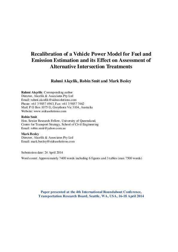 (PDF) Recalibration of a vehicle power model for fuel and emission ...