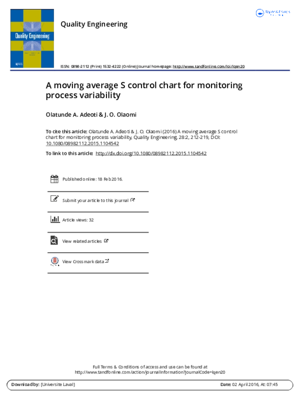 (PDF) A moving average S control chart for monitoring process variability