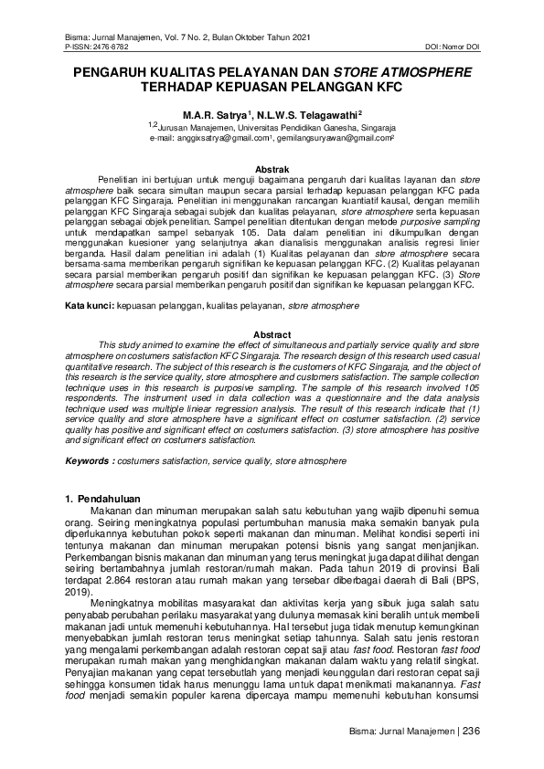 (PDF) Pengaruh Kualitas Pelayanan Dan Store Atmosphere Terhadap ...