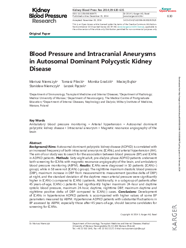 (PDF) Blood Pressure and Intracranial Aneurysms in Autosomal Dominant ...
