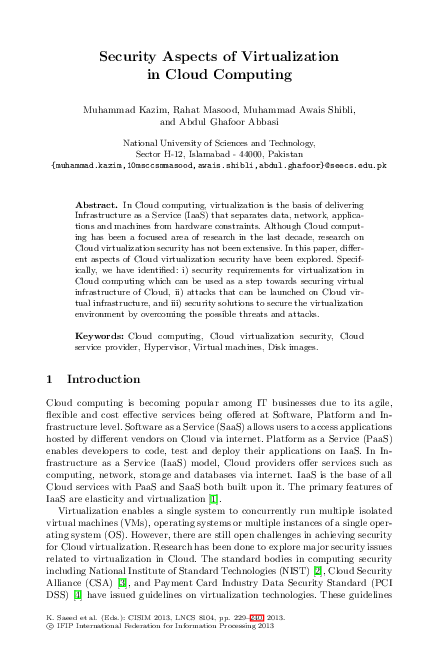 (PDF) Security Aspects of Virtualization in Cloud Computing