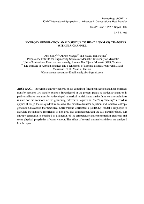 (PDF) Entropy Generation Analysis Due to Heat and Mass Transfer Within ...