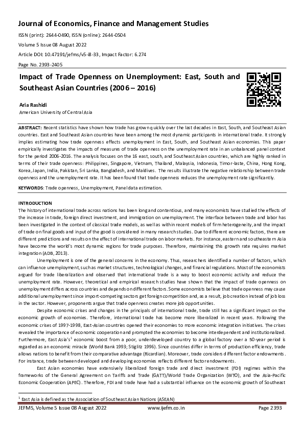 (PDF) Impact of Trade Openness on Unemployment: East, South and ...