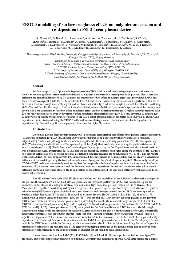 (PDF) ERO2.0 modelling of the effects of surface roughness on ...