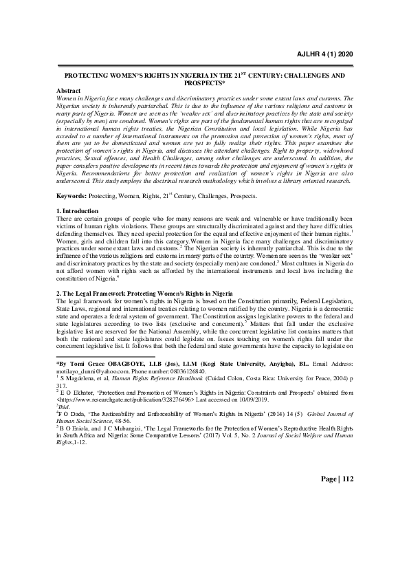(PDF) Protecting Women’s Rights in Nigeria in the 21ST Century ...