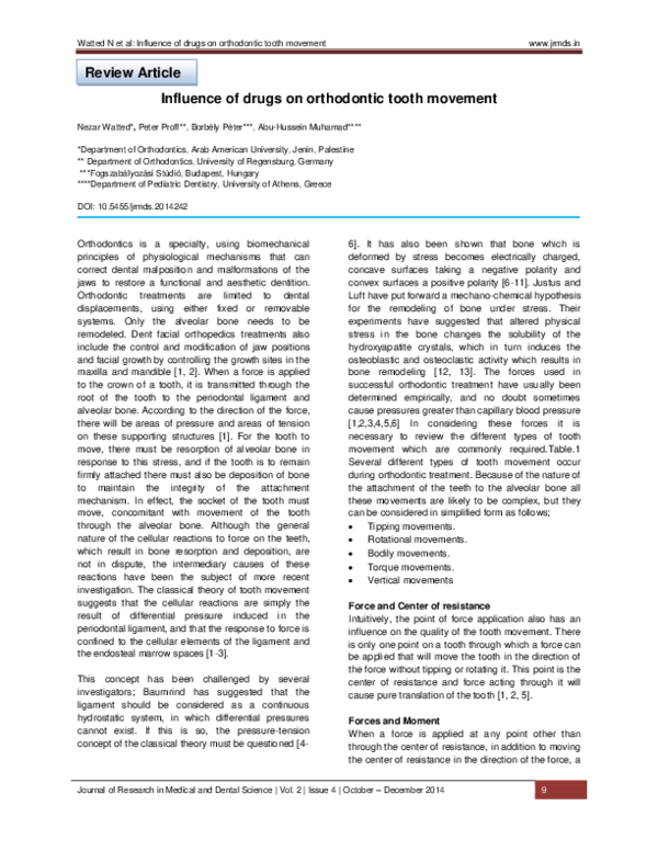 (PDF) Influence of drugs on orthodontic tooth movement