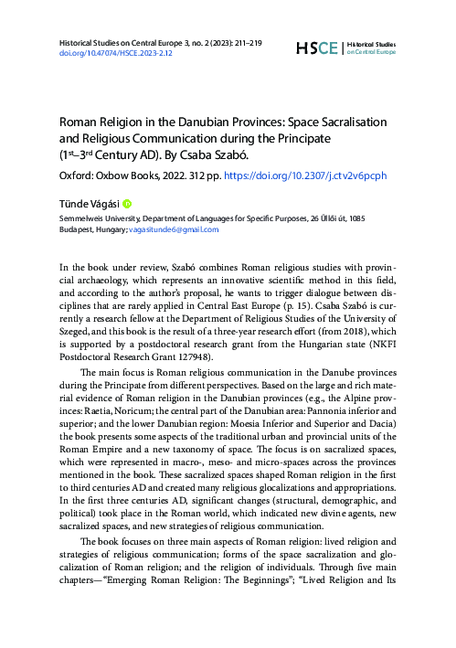 (PDF) Rec. Roman Religion in the Danubian Provinces: Space ...