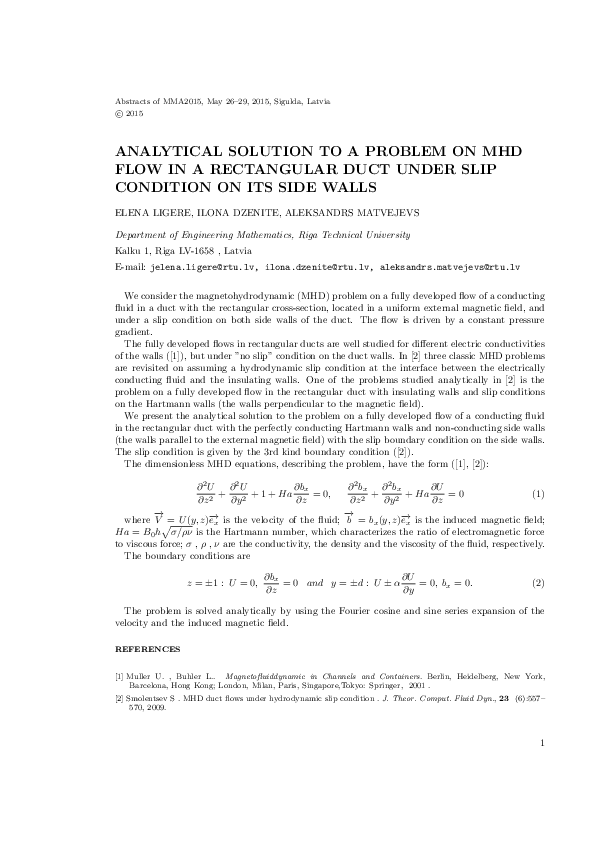 (PDF) Analytical Solution to a Problem on MHD Flow in a Rectangular ...