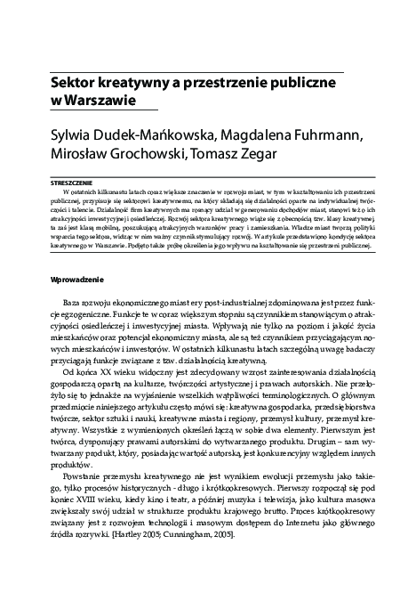 (PDF) Sektor kreatywny a przestrzenie publiczne w Warszawie Miroslaw