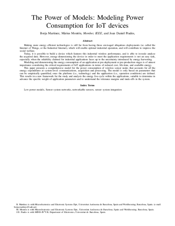 (PDF) The Power of Models: Modeling Power Consumption for IoT Devices
