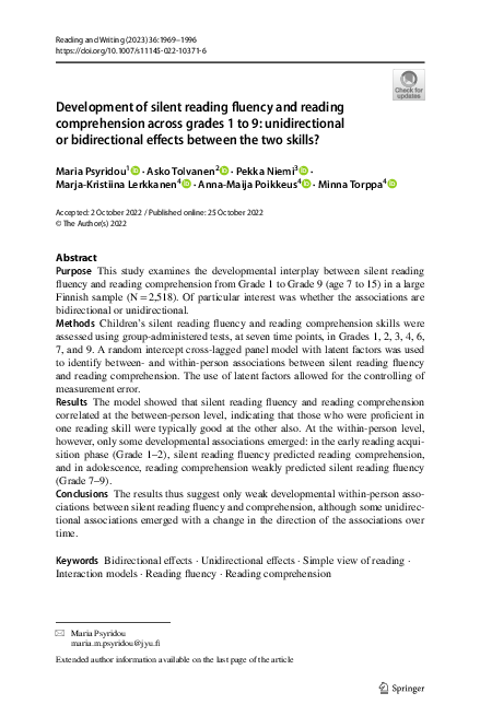 (PDF) Development of silent reading fluency and reading comprehension ...