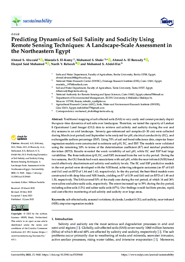 (PDF) Predicting Dynamics of Soil Salinity and Sodicity Using Remote ...