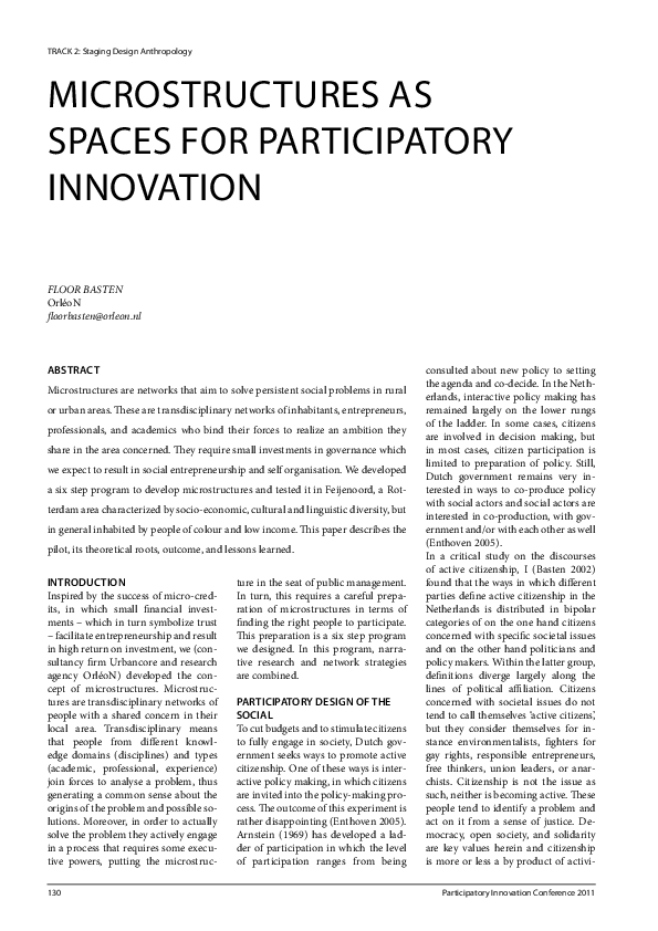 (PDF) MicroStrUctUreS aS SPaceS for ParticiPatory innovation