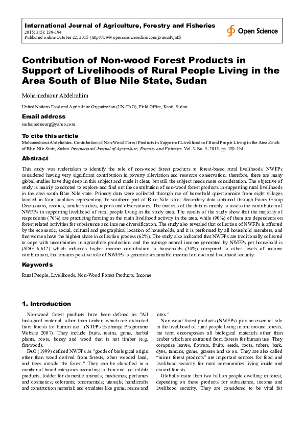 (PDF) Contribution of Non-wood Forest Products in Support of ...