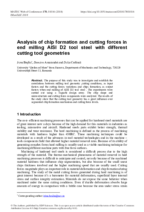 (PDF) Analysis of chip formation and cutting forces in end milling AISI ...