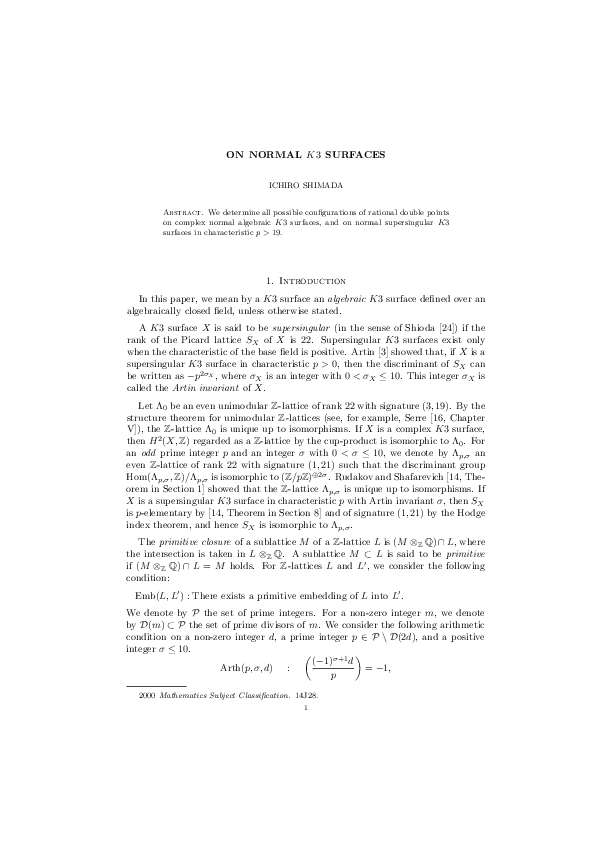  pdf on normal k3 surfaces
