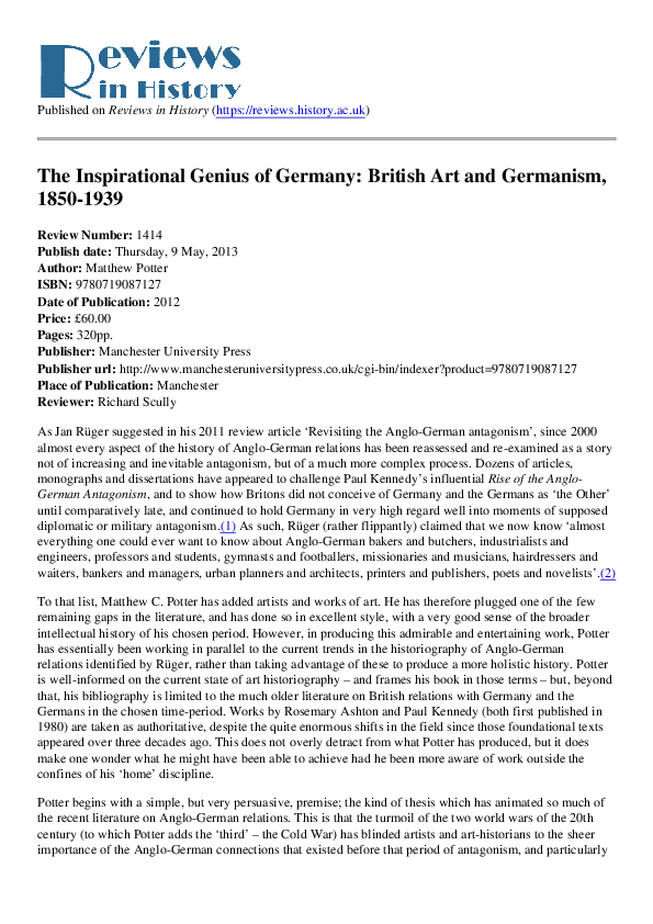 (PDF) The Inspirational Genius of Germany: British Art and Germanism ...