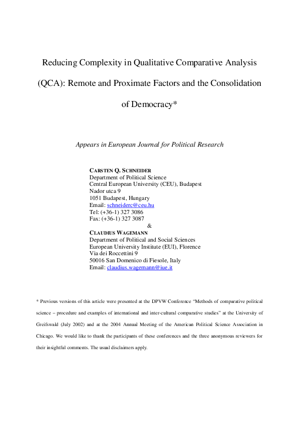 (PDF) Reducing complexity in Qualitative Comparative Analysis (QCA ...