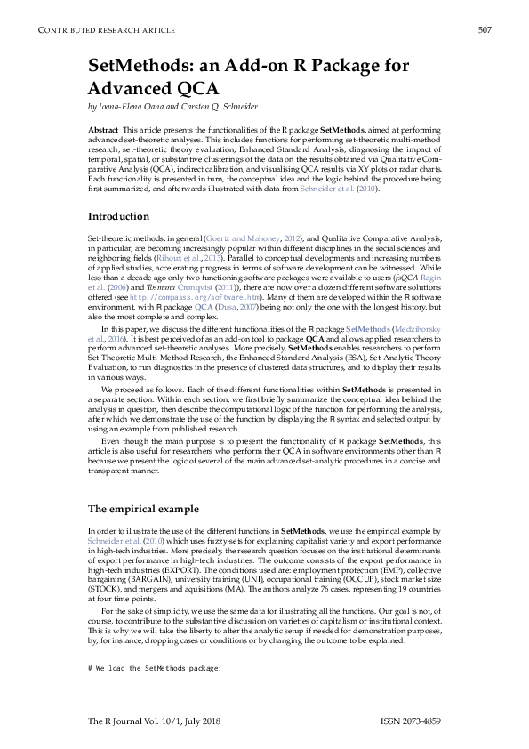 (PDF) SetMethods: an Add-on R Package for Advanced QCA