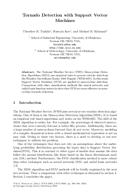 Pdf Tornado Detection With Support Vector Machines