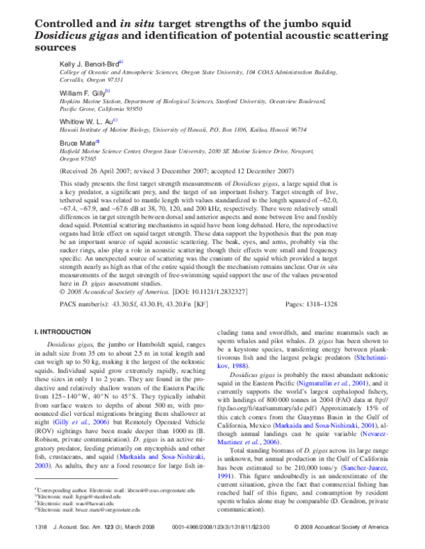 (PDF) Controlled and in situ target strengths of the jumbo squid ...