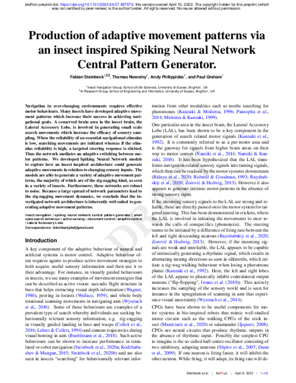 (PDF) Production of adaptive movement patterns via an insect inspired ...