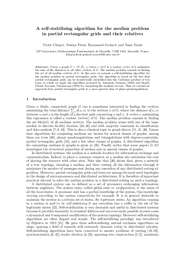 (PDF) A Self-stabilizing Algorithm for the Median Problem in Partial ...