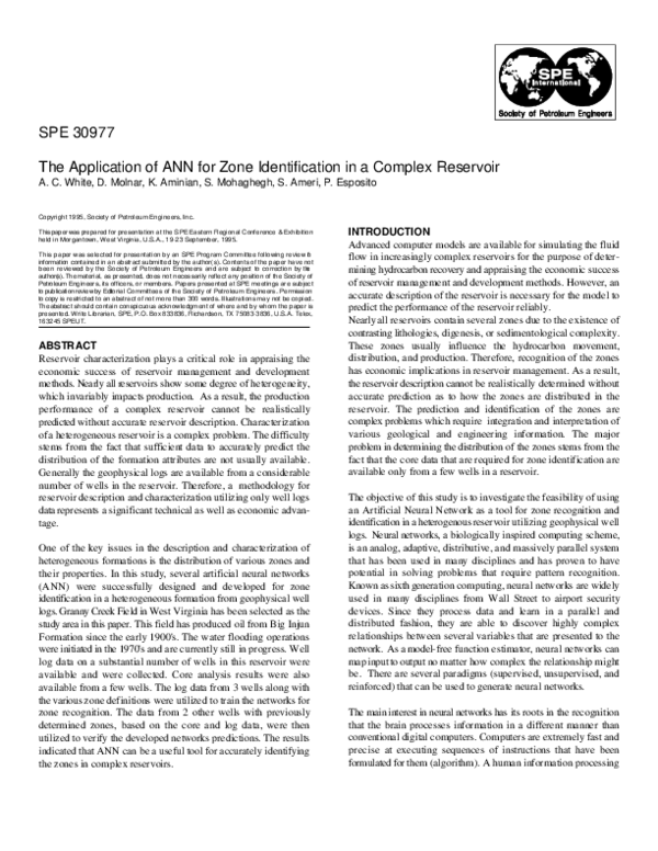 (PDF) The Application of ANN for Zone Identification in a Complex Reservoir