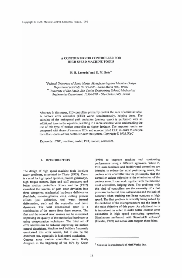 (PDF) A Contour Error Controller for High Speed Machine Tools