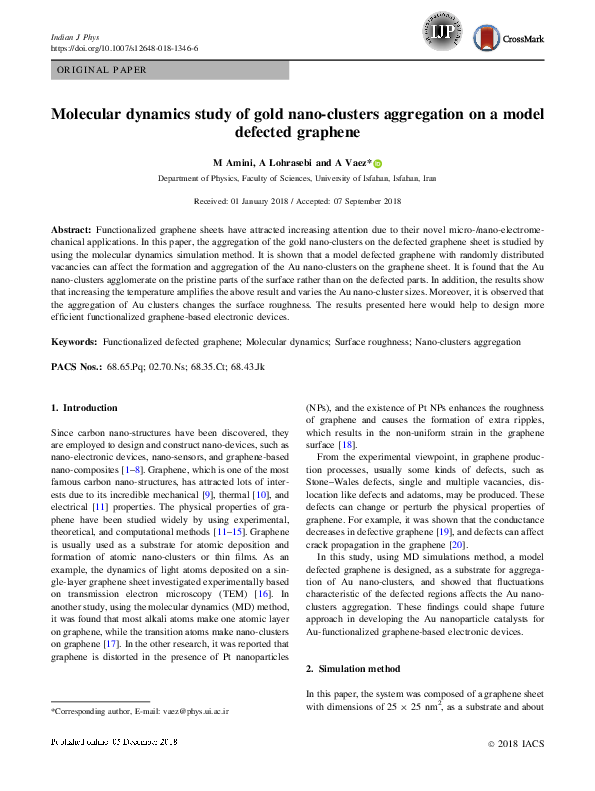 (PDF) Molecular dynamics study of gold nano-clusters aggregation on a ...
