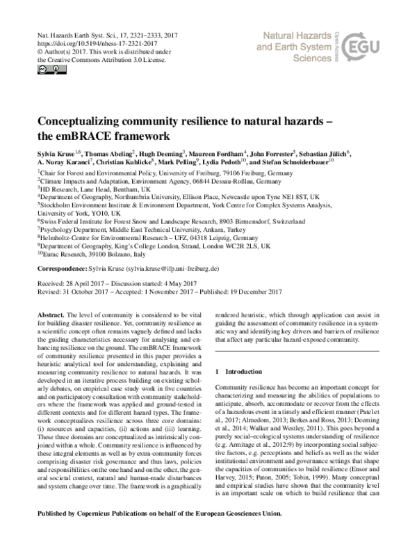 (PDF) Conceptualizing community resilience to natural hazards – the ...