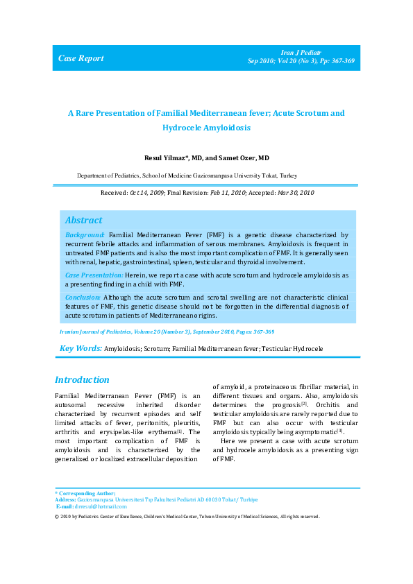 (PDF) A rare presentation of familial mediterranean Fever; acute ...