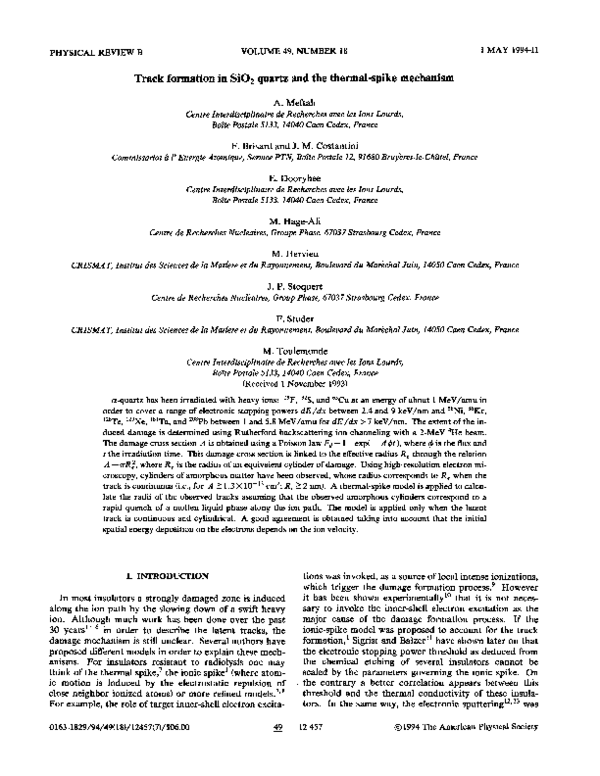 (PDF) Track formation in SiO 2 qua