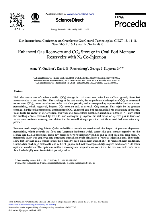 (PDF) Enhanced Gas Recovery and CO2 Storage in Coal Bed Methane ...